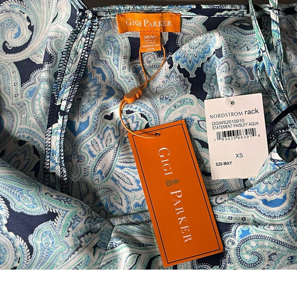 GIGI PARKER WOMENS COLD SHOULDER BLOUSE PAISLEY AQUA XS NEW WITH TAGS - Picture 5 of 9